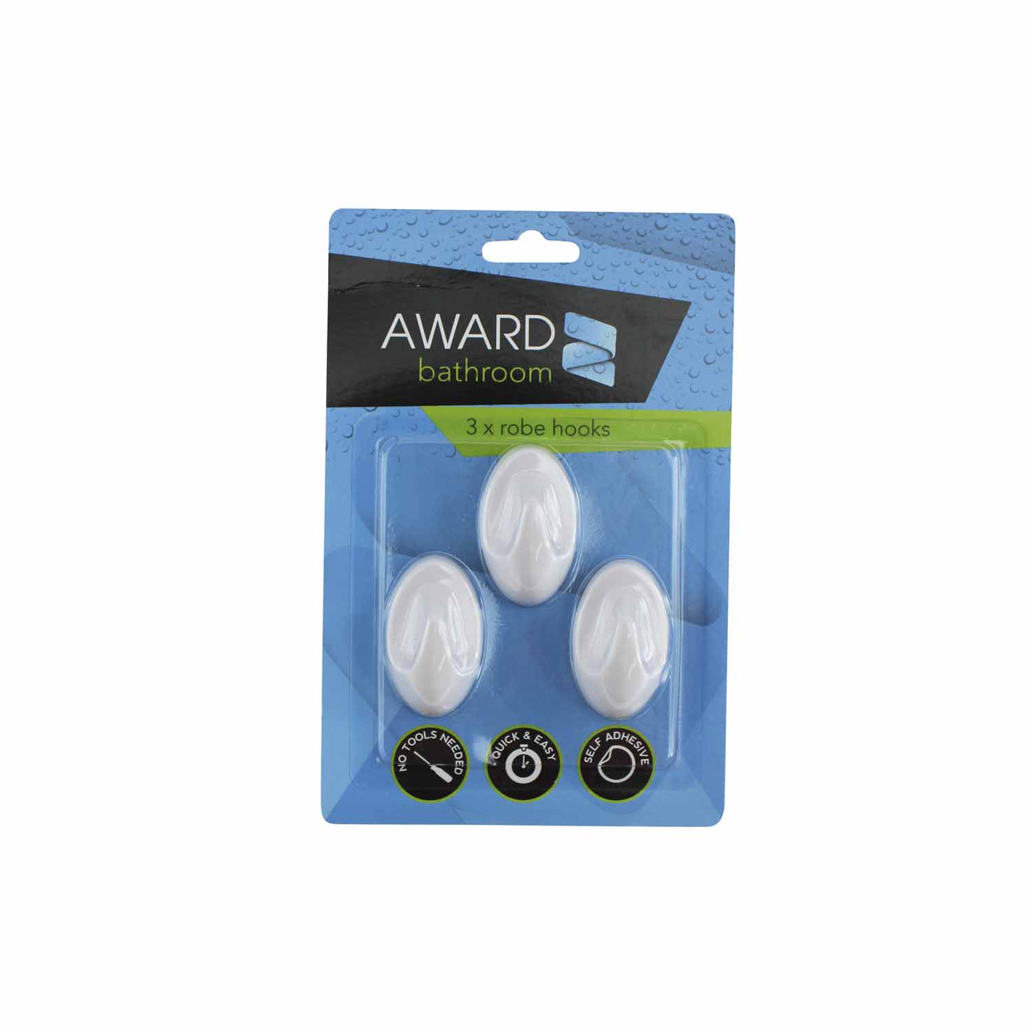 Award Set Of 3 Robe Hooks Self Adhesive Bathroom Accessories Mitre 10™